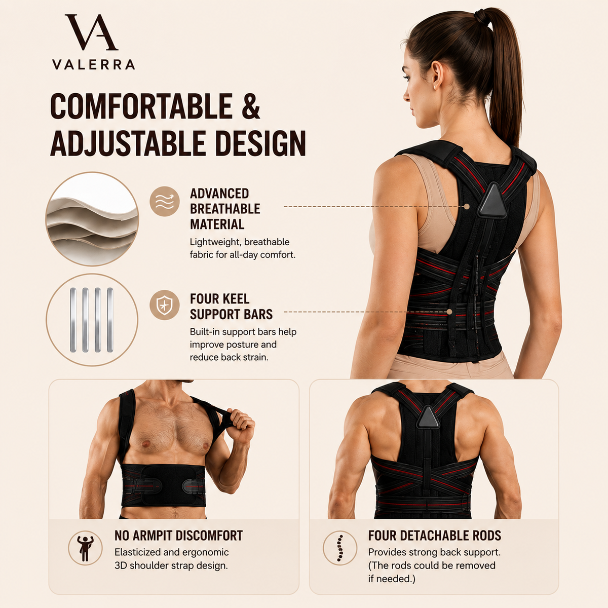 Valerra Posture Corrector Pro comfortable adjustable fit