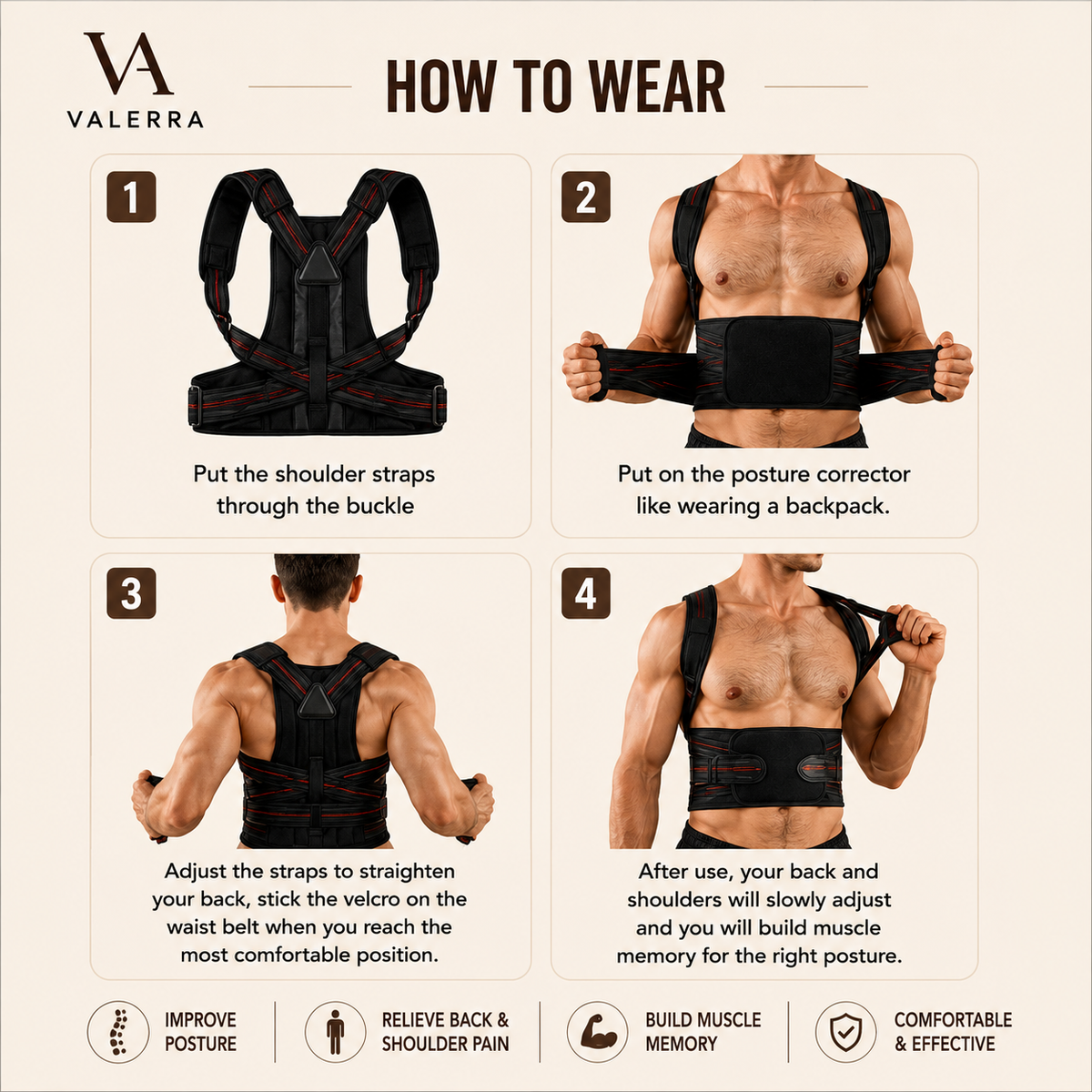 How to wear the Valerra Posture Corrector Pro step by step