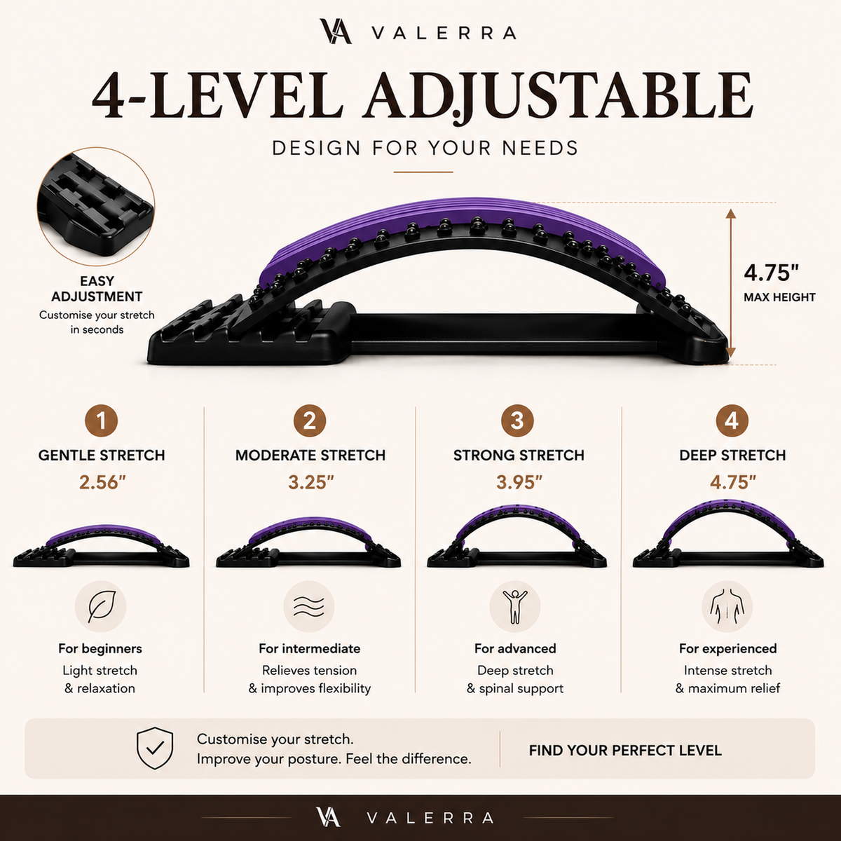 Valerra back stretcher four adjustable height levels