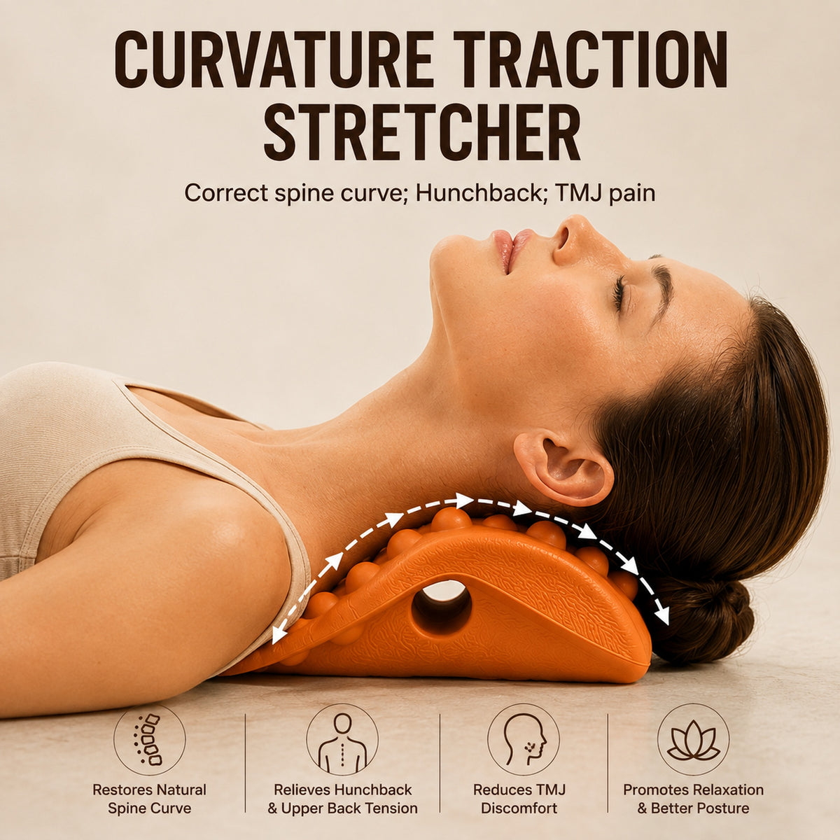 Valerra curvature traction stretcher shown in profile with acupressure ridges