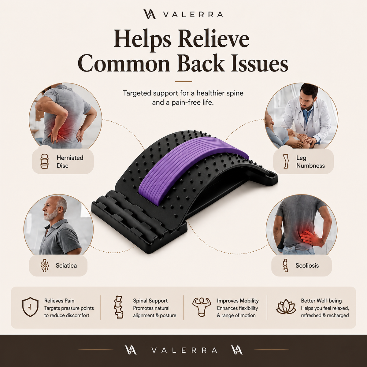 Valerra back stretcher helping relieve common lower back tension