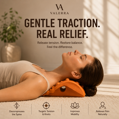 Close view of the Valerra neck traction device arch and massage nodes
